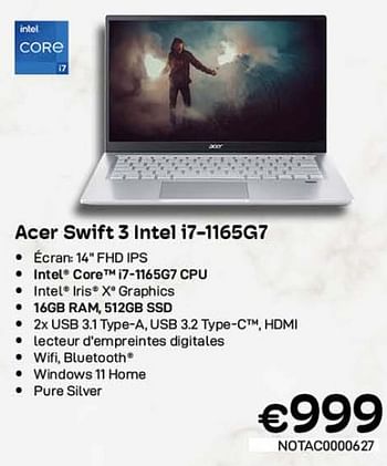 Promotions Acer swift 3 intel i7-1165g7 - Acer - Valide de 01/11/2022 à 30/11/2022 chez Compudeals