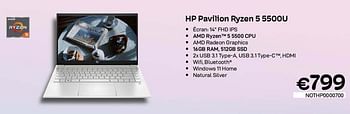 Promotions Hp pavilion ryzen 5 5500u - HP - Valide de 01/11/2022 à 30/11/2022 chez Compudeals