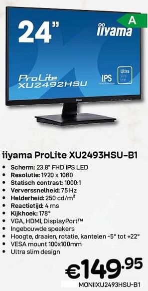 Promoties Iiyama prolite xu2493hsu-b1 - Iiyama - Geldig van 01/11/2022 tot 30/11/2022 bij Compudeals