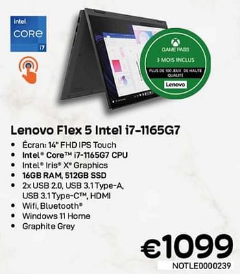 Promotions Lenovo flex 5 intel i7-1165g7 - Lenovo - Valide de 01/11/2022 à 30/11/2022 chez Compudeals