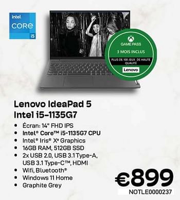 Promotions Lenovo ideapad 5 intel i5-1135g7 - Lenovo - Valide de 01/11/2022 à 30/11/2022 chez Compudeals