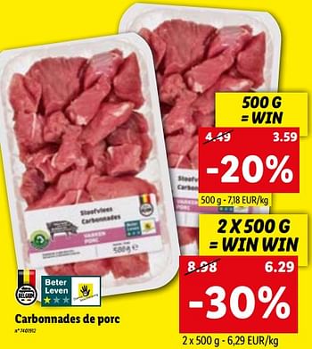 Promotions Carbonnades de porc - Produit maison - Lidl - Valide de 14/11/2022 à 19/11/2022 chez Lidl