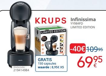 Promotions Krups infinissima yy984fd limited edition - Krups - Valide de 14/11/2022 à 30/11/2022 chez Eldi