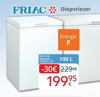 Promoties Friac diepvriezer bdv1238 - Friac - Geldig van 14/11/2022 tot 30/11/2022 bij Eldi