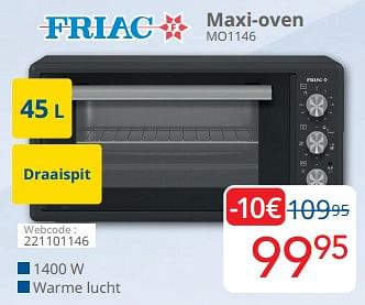 Promoties Friac maxi-oven mo1146 - Friac - Geldig van 14/11/2022 tot 30/11/2022 bij Eldi