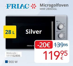 Promoties Friac microgolfoven miw 2806sgl - Friac - Geldig van 14/11/2022 tot 30/11/2022 bij Eldi