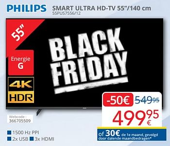 Promoties Philips smart ultra hd-tv 55’’-140 cm 55pus7556-12 - Philips - Geldig van 14/11/2022 tot 30/11/2022 bij Eldi