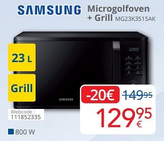 Promoties Samsung microgolfoven + grill mg23k3515ak - Samsung - Geldig van 14/11/2022 tot 30/11/2022 bij Eldi
