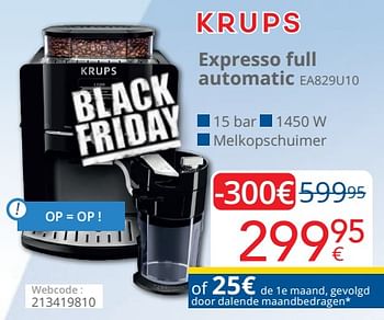 Promoties Krups expresso full automatic ea829u10 - Krups - Geldig van 14/11/2022 tot 30/11/2022 bij Eldi