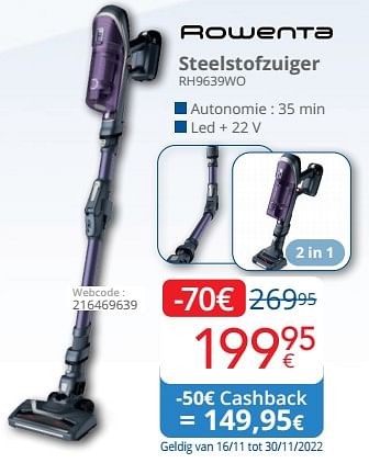 Promoties Rowenta steelstofzuiger rh9639wo - Rowenta - Geldig van 14/11/2022 tot 30/11/2022 bij Eldi