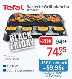 Promoties Tefal raclette-grill-plancha re459812 - Tefal - Geldig van 14/11/2022 tot 30/11/2022 bij Eldi