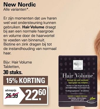 Promoties Hair volume tabletten - New Nordic - Geldig van 09/11/2022 tot 03/12/2022 bij De Online Drogist