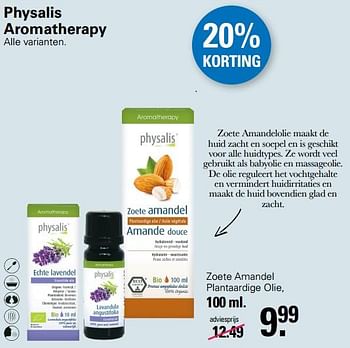 Promoties Physalis aromatherapy zoete amandel plantaardige olie - Physalis - Geldig van 09/11/2022 tot 03/12/2022 bij De Online Drogist