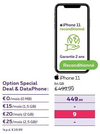 Promotions Apple iphone 11 64 gb - Apple - Valide de 02/11/2022 à 31/01/2023 chez Proximus