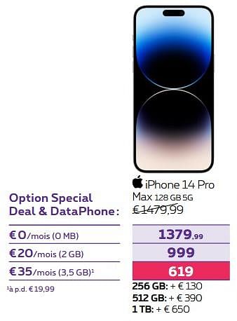Promotions Apple iphone 14 pro max 128 gb 5g - Apple - Valide de 02/11/2022 à 31/01/2023 chez Proximus