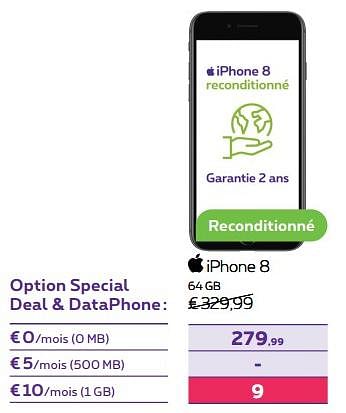 Promotions Apple iphone 8 64 gb - Apple - Valide de 02/11/2022 à 31/01/2023 chez Proximus
