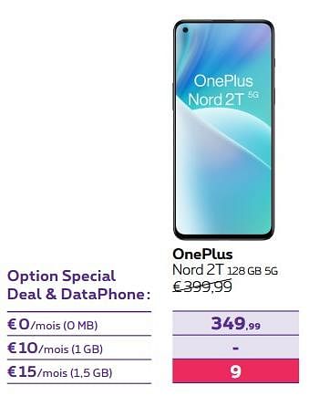 Promotions Oneplus nord 2t 128 gb 5g - OnePlus - Valide de 02/11/2022 à 31/01/2023 chez Proximus
