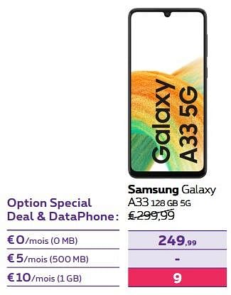 Promotions Samsung galaxy a33 128 gb 5g - Samsung - Valide de 02/11/2022 à 31/01/2023 chez Proximus