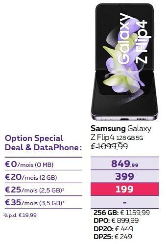 Promotions Samsung galaxy z flip4 128 gb 5g - Samsung - Valide de 02/11/2022 à 31/01/2023 chez Proximus