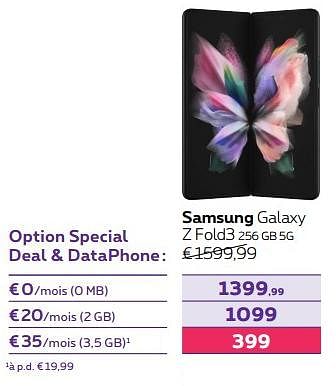 Promotions Samsung galaxy z fold3 256 gb 5g - Samsung - Valide de 02/11/2022 à 31/01/2023 chez Proximus