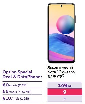 Promotions Xiaomi redmi note 10 64 gb 5g - Xiaomi - Valide de 02/11/2022 à 31/01/2023 chez Proximus
