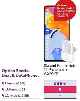 Promotions Xiaomi redmi note 11 pro 128 gb 5g - Xiaomi - Valide de 02/11/2022 à 31/01/2023 chez Proximus