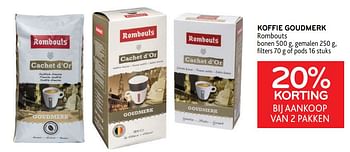 Promoties Koffie goudmerk rombouts 20% korting bij aankoop van 2 pakken - Rombouts - Geldig van 16/11/2022 tot 29/11/2022 bij Alvo