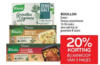 Promoties Bouillon knorr 20% korting bij aankoop van 3 pakjes - Knorr - Geldig van 16/11/2022 tot 29/11/2022 bij Alvo
