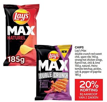 Promoties Chips lay’s max 20% korting bij aankoop van 2 zakken - Lay's - Geldig van 16/11/2022 tot 29/11/2022 bij Alvo