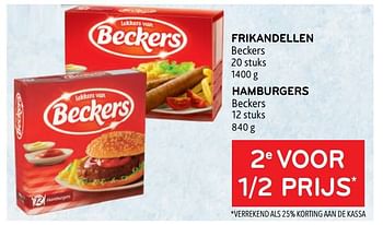 Promoties Frikandellen beckers + hamburgers beckers 2e voor 1-2 prijs - Beckers - Geldig van 16/11/2022 tot 29/11/2022 bij Alvo