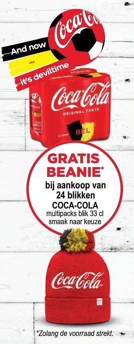 Promoties Gratis beanie bij aankoop van 24 blikken coca-cola - Coca Cola - Geldig van 16/11/2022 tot 29/11/2022 bij Alvo