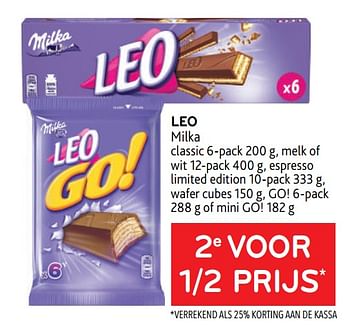 Promoties Leo milka 2e voor 1-2 prijs - Milka - Geldig van 16/11/2022 tot 29/11/2022 bij Alvo