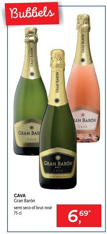 Promoties Cava gran barón semi seco of brut rosé - Schuimwijnen - Geldig van 16/11/2022 tot 29/11/2022 bij Alvo