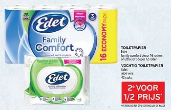 Promoties Toiletpapier edet + vochtig toiletpapier edet 2e voor 1-2 prijs - Edet - Geldig van 16/11/2022 tot 29/11/2022 bij Alvo