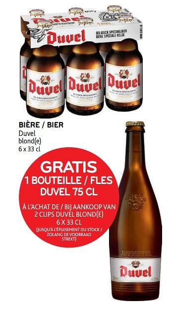 Promotions Bière duvel gratis 1 bouteille à l’achat de 2 clips duvel blond - Duvel - Valide de 16/11/2022 à 29/11/2022 chez Alvo