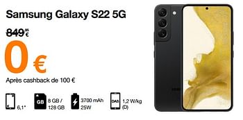 Promotions Samsung galaxy s22 5g - Samsung - Valide de 14/11/2022 à 28/11/2022 chez Orange