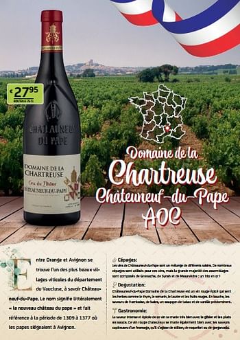Promotions Domaine de la chartreuse châteuneuf-du-pape aoc - Vins rouges - Valide de 18/11/2022 à 01/12/2022 chez BelBev