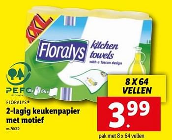 Promoties 2-lagig keukenpapier met motief - Floralys - Geldig van 21/11/2022 tot 26/11/2022 bij Lidl