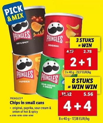 Promoties Chips in small cans - Pringles - Geldig van 21/11/2022 tot 26/11/2022 bij Lidl