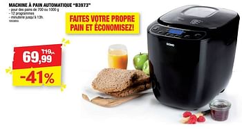 Promotions Domo elektro machine à pain automatique b3973 - Domo elektro - Valide de 16/11/2022 à 20/11/2022 chez Hubo