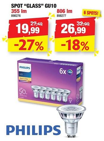 Promotions Philips spot glass gu10 - Philips - Valide de 16/11/2022 à 20/11/2022 chez Hubo