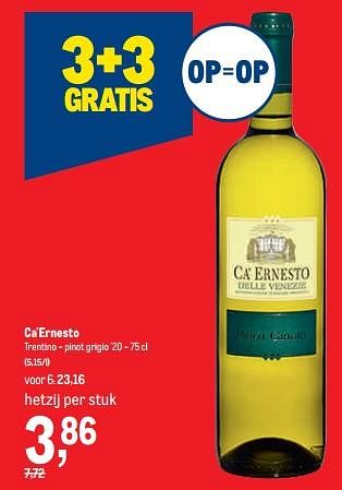 Promoties Ca`ernesto trentino - pinot grigio - Witte wijnen - Geldig van 16/11/2022 tot 29/11/2022 bij Makro