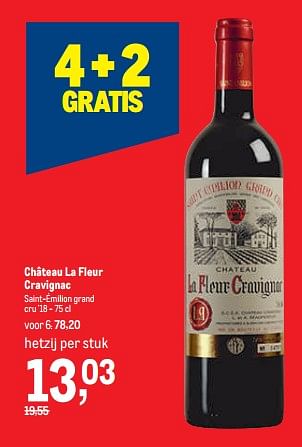Promoties Château la fleur cravignac saint-émilion grand cru - Rode wijnen - Geldig van 16/11/2022 tot 29/11/2022 bij Makro