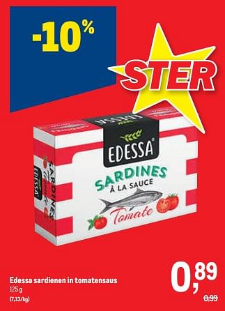 Promoties Edessa sardienen in tomatensaus - Edessa - Geldig van 16/11/2022 tot 29/11/2022 bij Makro