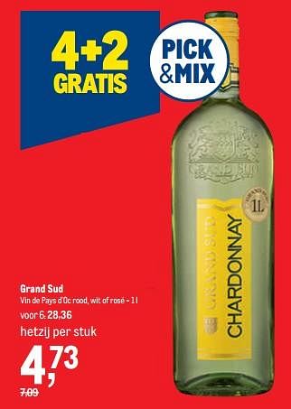 Promotions Grand sud vin de pays d`oc rood, wit of rosé - Vins blancs - Valide de 16/11/2022 à 29/11/2022 chez Makro