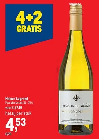 Promoties Maison legrand pays charentais - Witte wijnen - Geldig van 16/11/2022 tot 29/11/2022 bij Makro