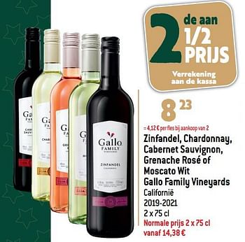 Promoties Zinfandel chardonnay cabernet sauvignon grenache rosé of moscato wit gallo family vineyards californië - Rode wijnen - Geldig van 16/11/2022 tot 03/01/2023 bij Louis Delhaize