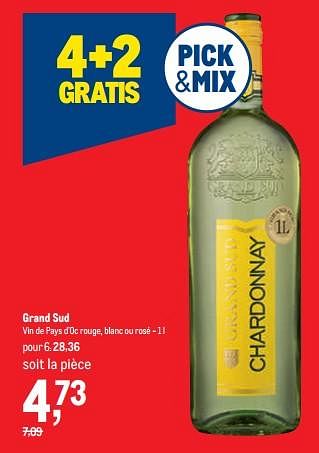 Promoties Grand sud vin de pays d`oc rouge, blanc ou rosé - Witte wijnen - Geldig van 16/11/2022 tot 29/11/2022 bij Makro