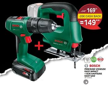 Promotions Bosch perceuse-visseuse easy impact + scie sauteuse easy saw - Bosch - Valide de 16/11/2022 à 28/11/2022 chez Brico