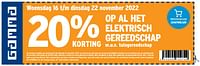 20% korting op al het elektrisch gereedschap-Huismerk - Gamma